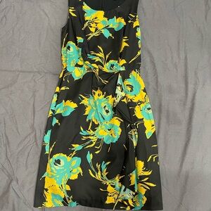 Banana Republic Black Midi Dress with Teal & Yellow Floral Print